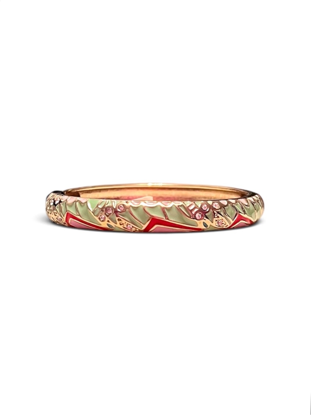 Mint Red & Purple Enamel Crystal Hinged Bangle Bracelet